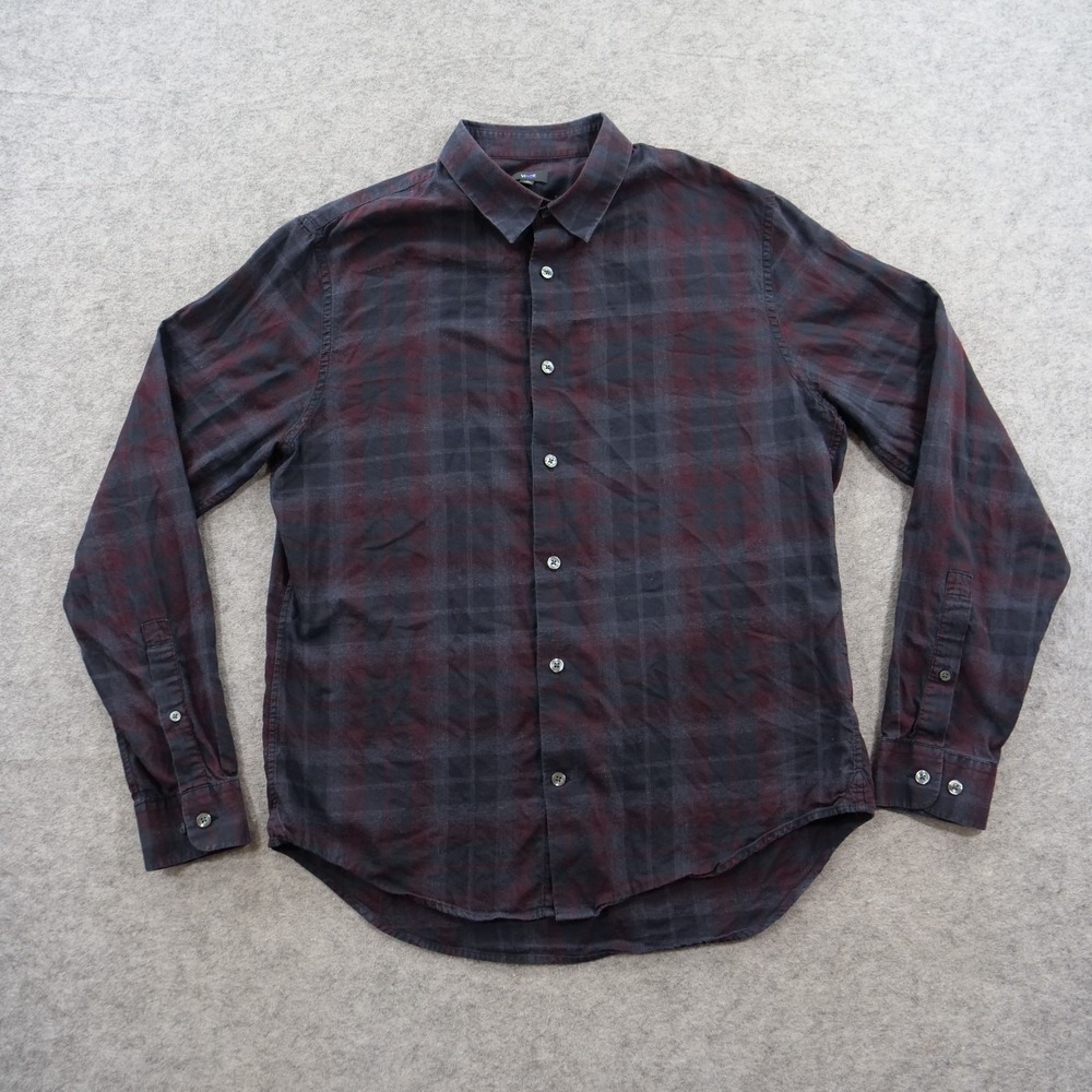 Vince Shirt Mens Medium Black Purple Plaid Long Sleeve Button Up Untucked
